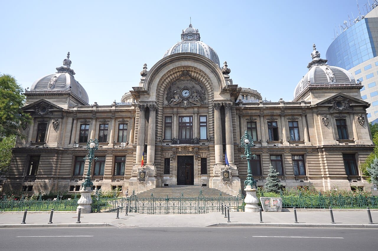 The historic CEC Palace bank building in Bucharest